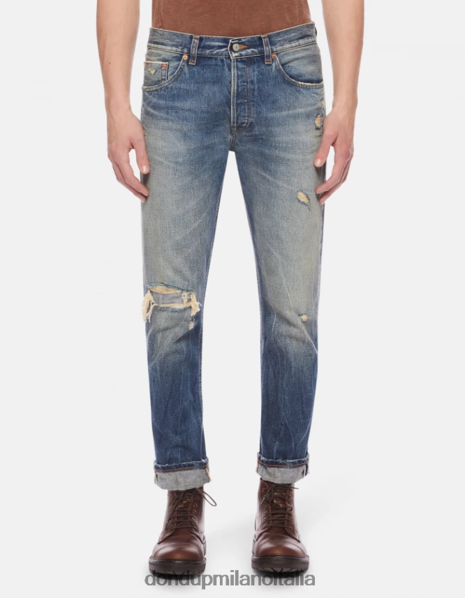 DONDUP hombres Vaqueros Icon regular fit en denim rígido con orillo vestir azul AZX2Z0617