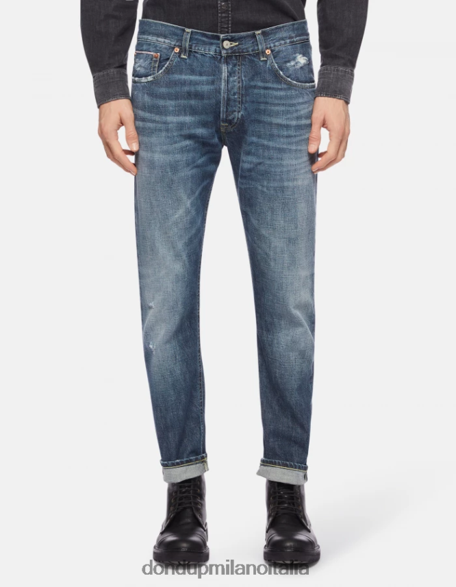 DONDUP hombres Vaqueros Icon regular fit en denim rígido con orillo vestir azul AZX2Z0621