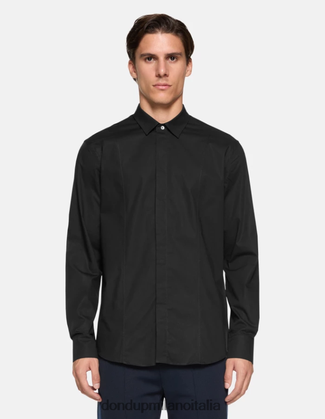 DONDUP hombres camisa de popelina slim vestir negro AZX2Z0854