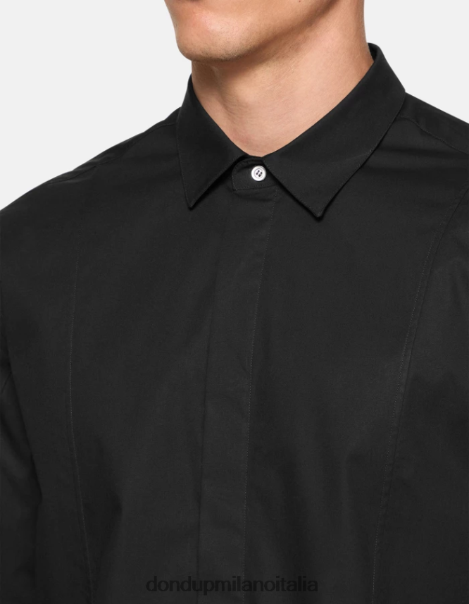 DONDUP hombres camisa de popelina slim vestir negro AZX2Z0854