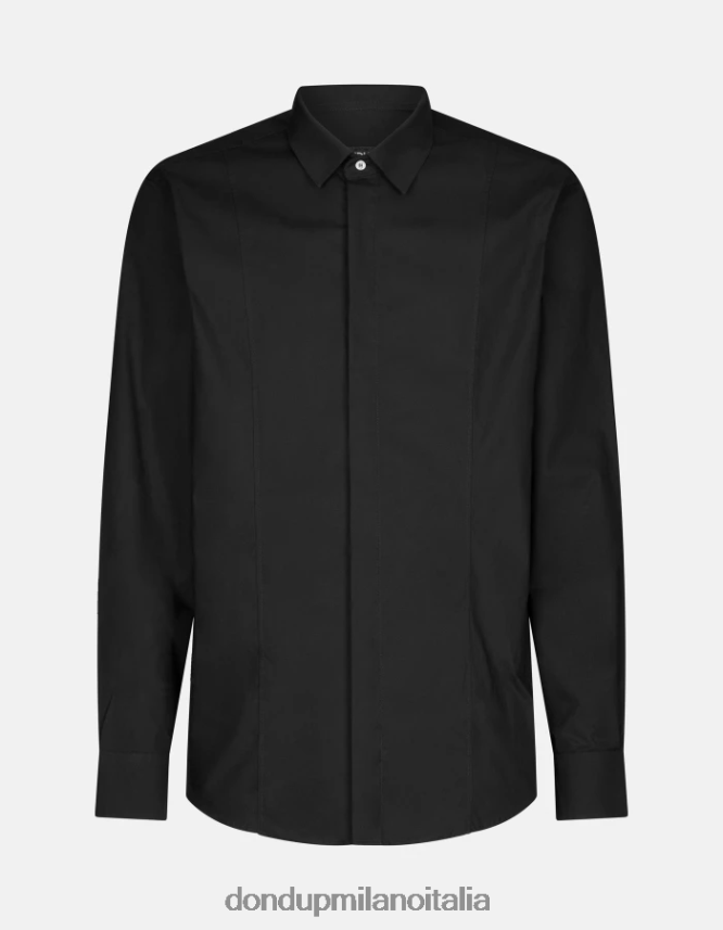 DONDUP hombres camisa de popelina slim vestir negro AZX2Z0854