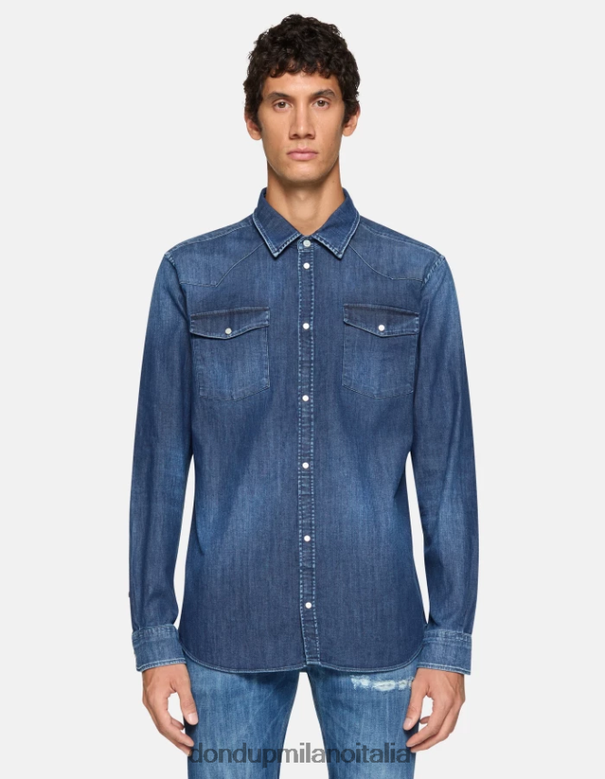 DONDUP hombres camisa vaquera slim estilo western vestir azul AZX2Z0853