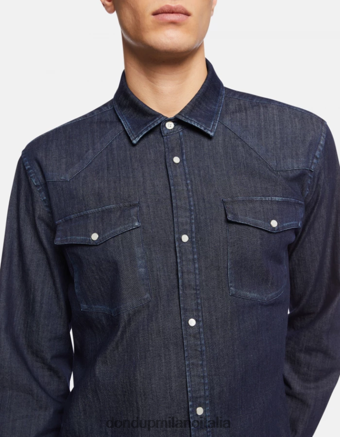 DONDUP hombres camisa vaquera slim estilo western vestir azul AZX2Z0858