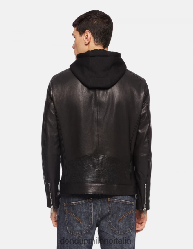 DONDUP hombres chaqueta biker ajustada de napa vestir negro AZX2Z0915