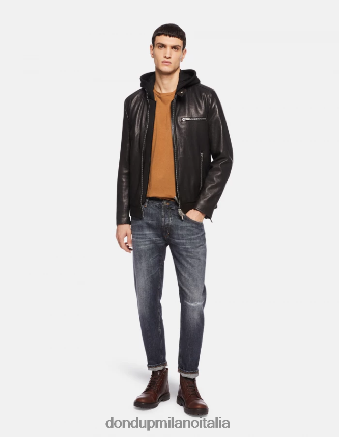 DONDUP hombres chaqueta biker ajustada de napa vestir negro AZX2Z0915