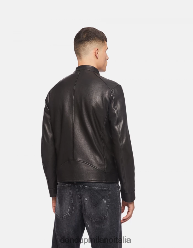 DONDUP hombres chaqueta biker ajustada de napa vestir negro AZX2Z0916