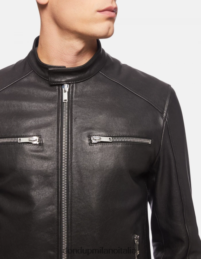 DONDUP hombres chaqueta biker ajustada de napa vestir negro AZX2Z0916