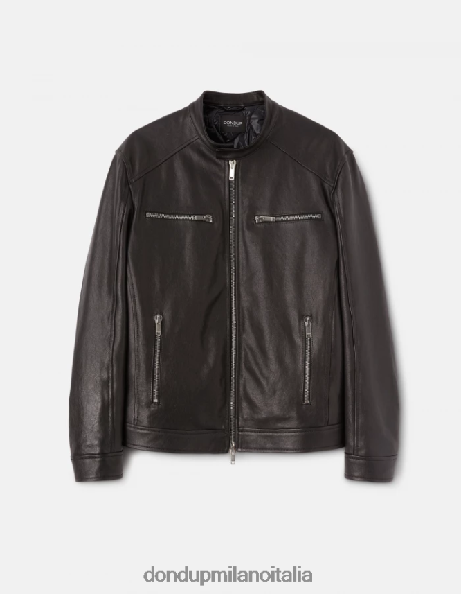 DONDUP hombres chaqueta biker ajustada de napa vestir negro AZX2Z0916