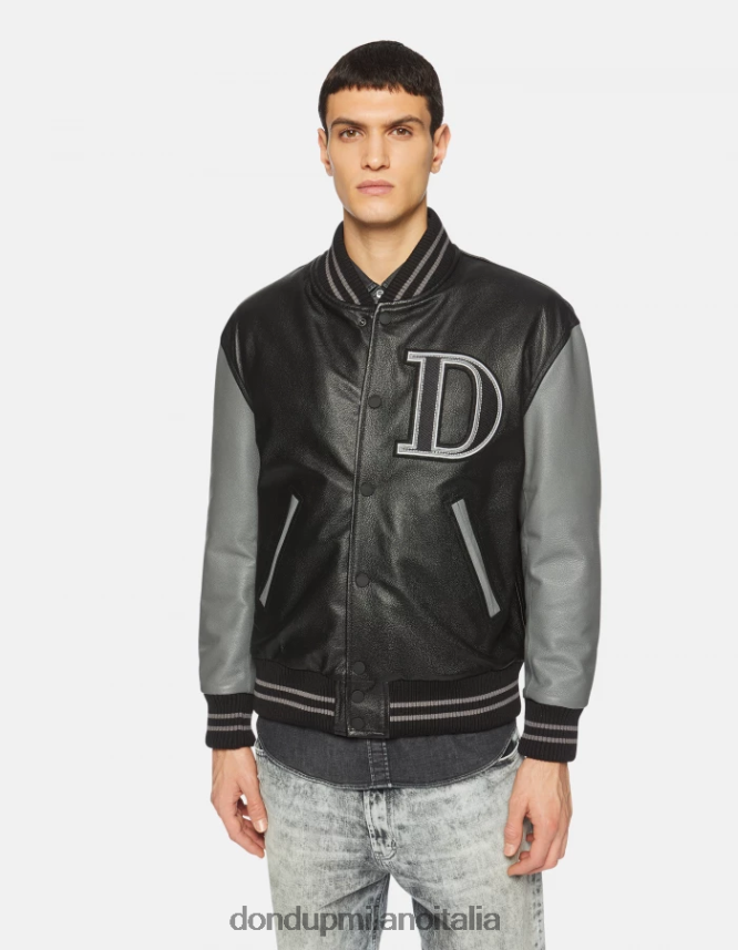 DONDUP hombres chaqueta bomber holgada de piel de napa vestir Gris oscuro AZX2Z0917