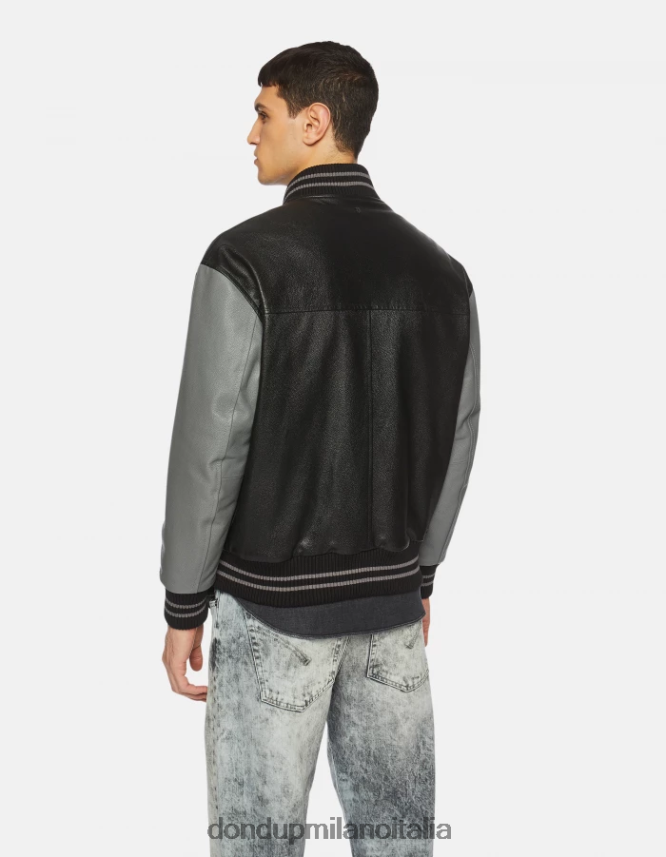 DONDUP hombres chaqueta bomber holgada de piel de napa vestir Gris oscuro AZX2Z0917