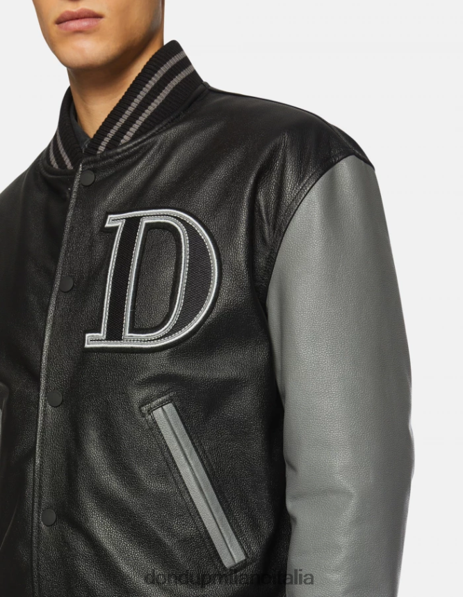 DONDUP hombres chaqueta bomber holgada de piel de napa vestir Gris oscuro AZX2Z0917