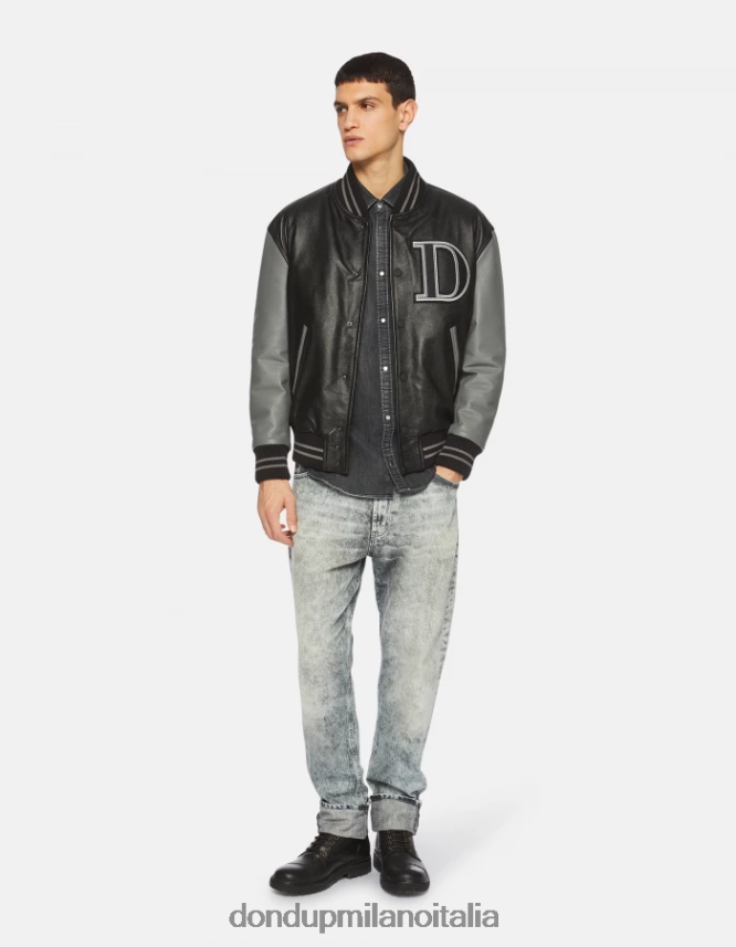 DONDUP hombres chaqueta bomber holgada de piel de napa vestir Gris oscuro AZX2Z0917