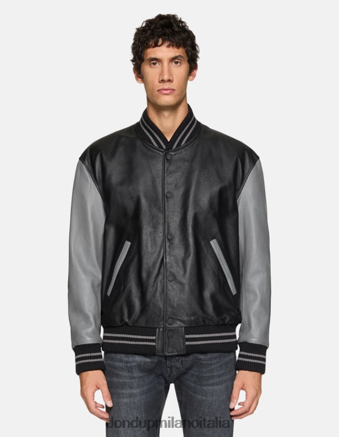 DONDUP hombres chaqueta bomber holgada de piel de napa vestir Gris oscuro AZX2Z0918