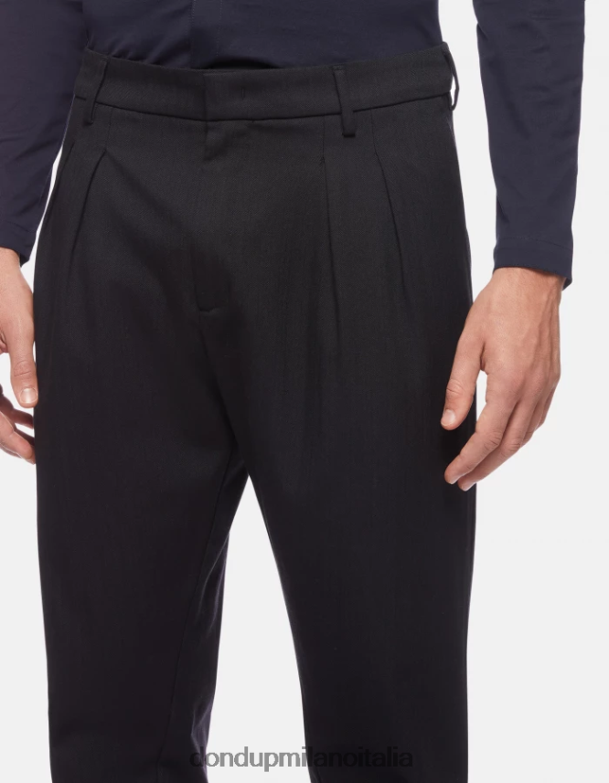 DONDUP hombres pantalones oscar carrot fit en mezcla de lana vestir Azul marino AZX2Z0759