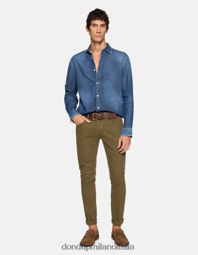 DONDUP hombres pantalones pitillo de algodón george vestir ejercito verde AZX2Z0650