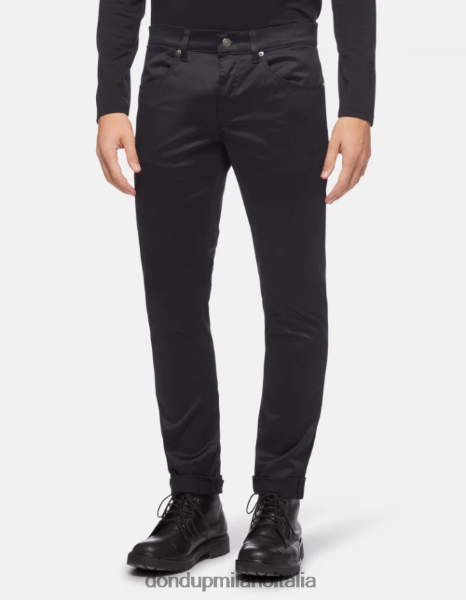 DONDUP hombres pantalones travis slim de satén vestir Azul marino AZX2Z0601