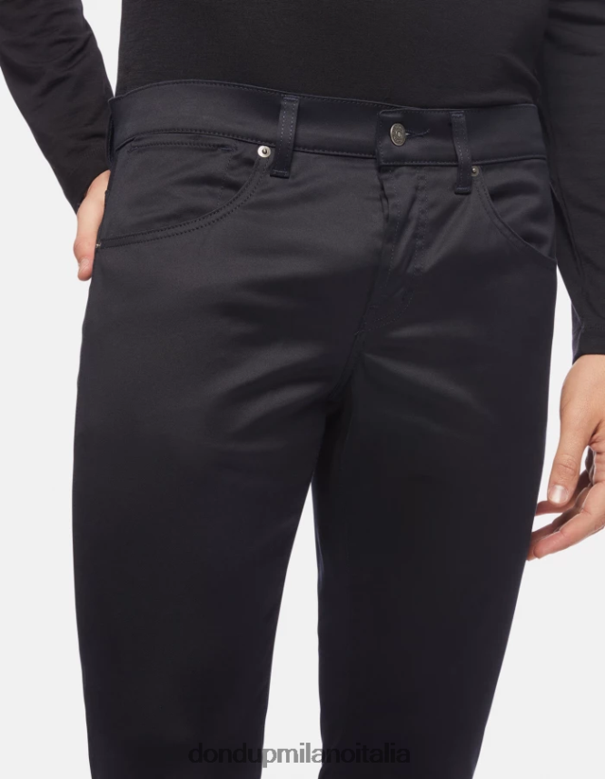 DONDUP hombres pantalones travis slim de satén vestir Azul marino AZX2Z0601