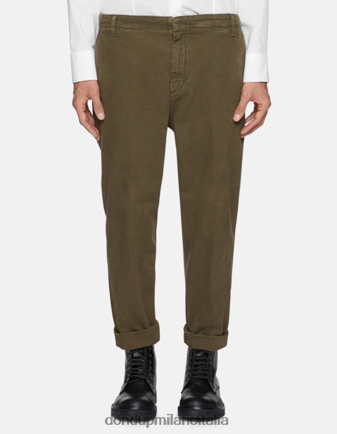 DONDUP hombres pantalones zyan carrot fit de algodón vestir ejercito verde AZX2Z0751