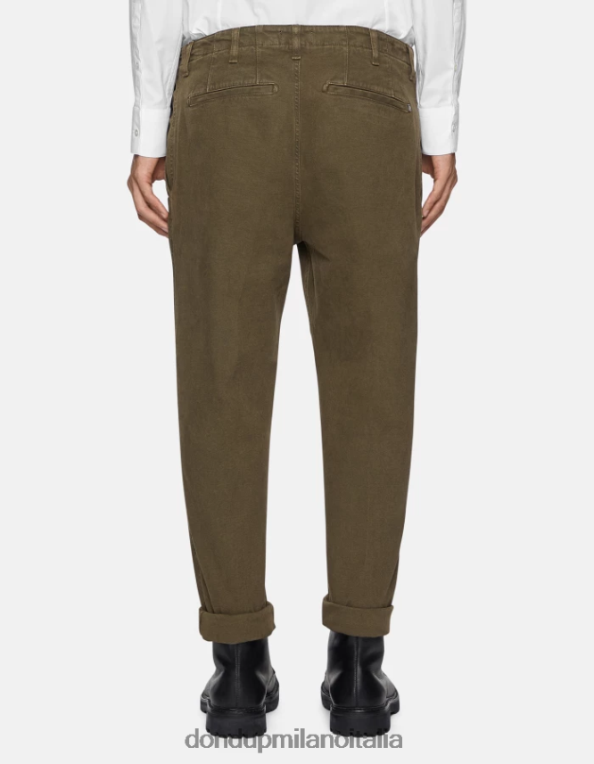 DONDUP hombres pantalones zyan carrot fit de algodón vestir ejercito verde AZX2Z0751