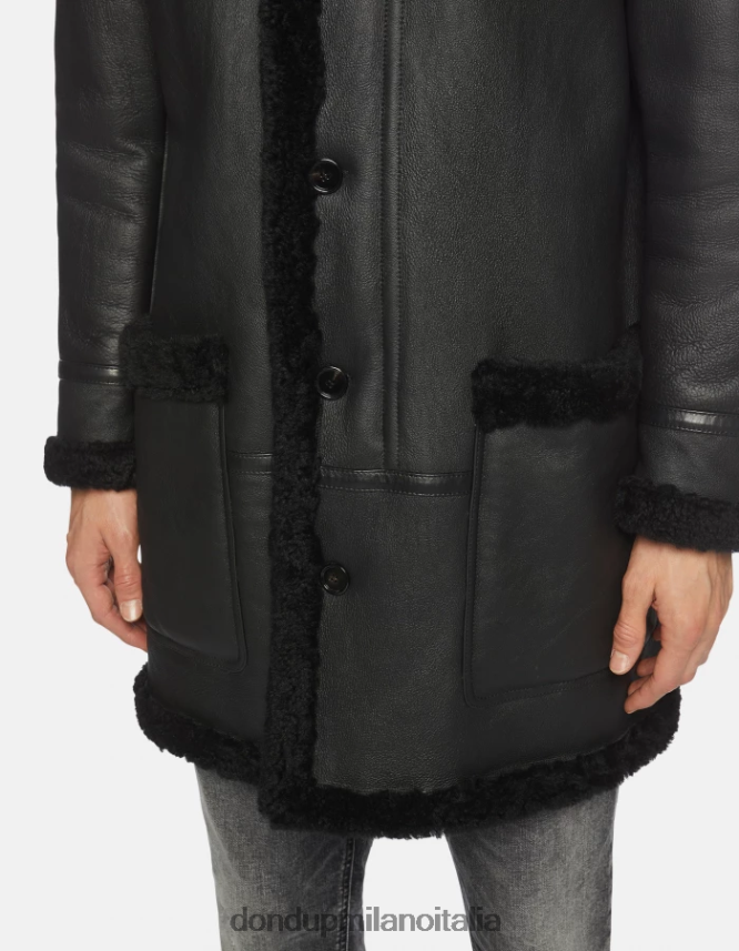 DONDUP hombres parka de borrego con botonadura sencilla vestir negro AZX2Z0919