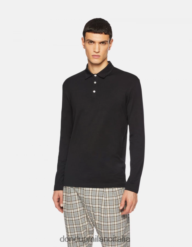 DONDUP hombres polo regular fit de lana y seda vestir negro AZX2Z0802