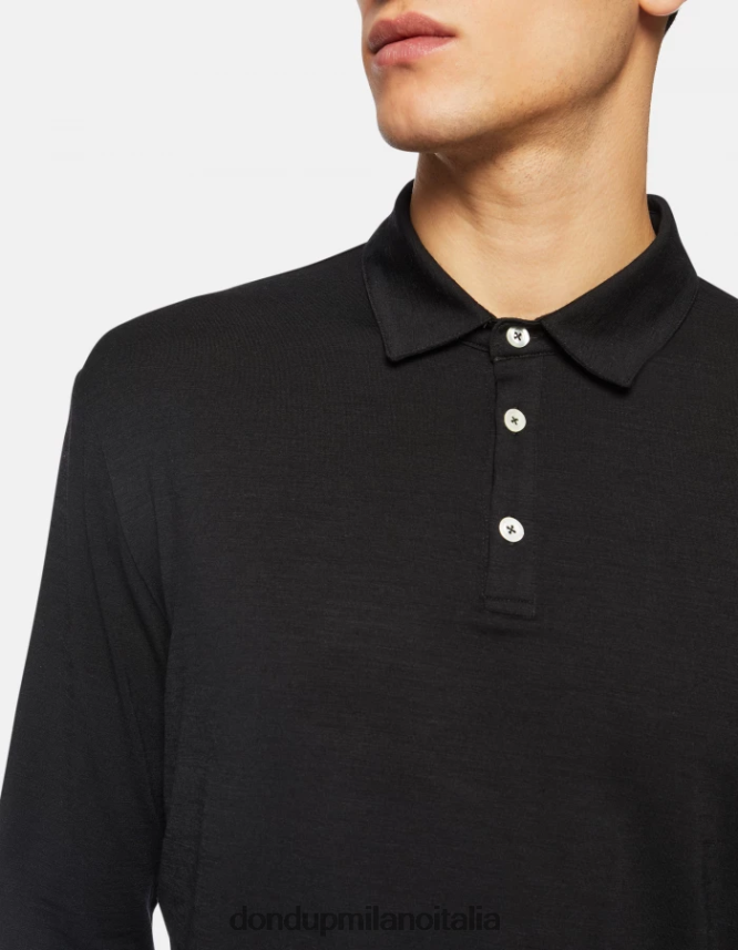 DONDUP hombres polo regular fit de lana y seda vestir negro AZX2Z0802