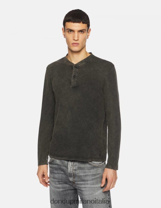 DONDUP hombres top henley de punto regular fit vestir negro AZX2Z0807