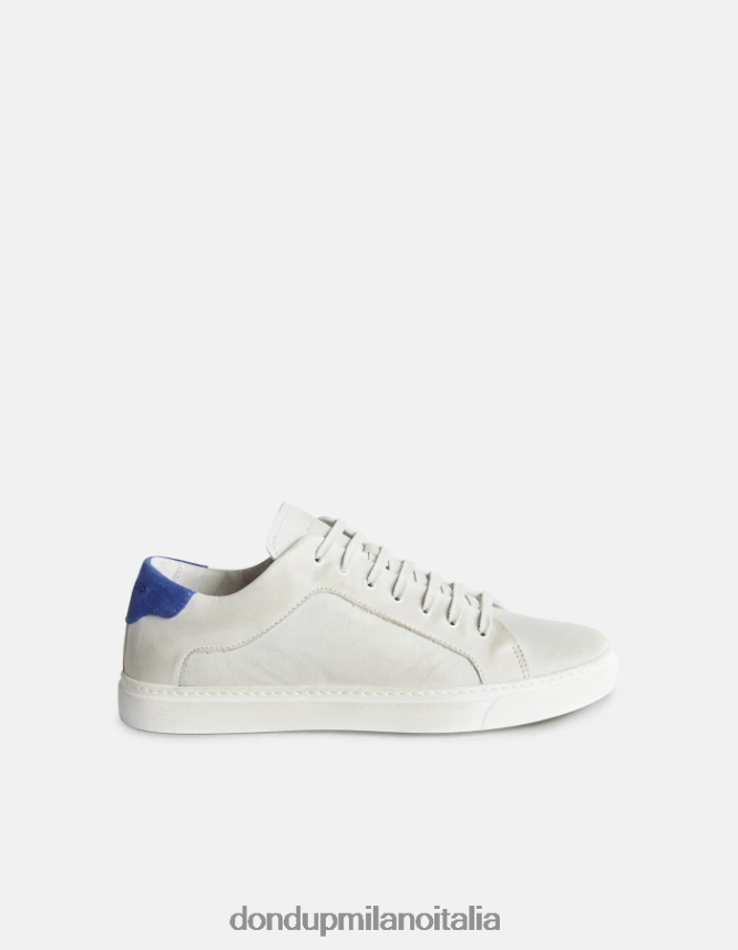 DONDUP hombres zapatillas de cuero envejecido calzado blanco azul AZX2Z0978