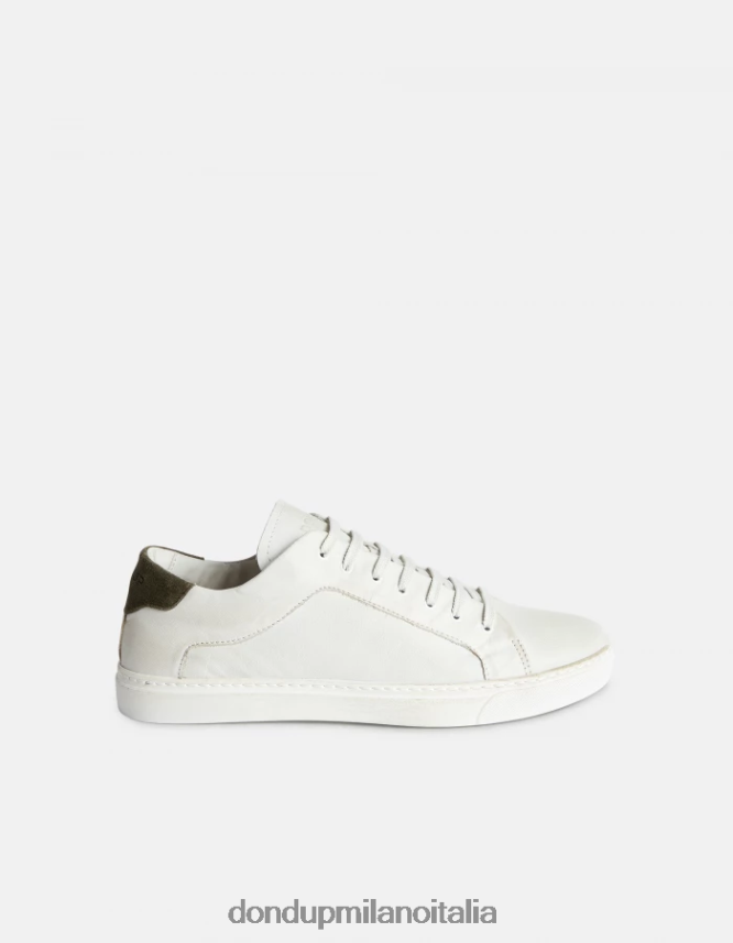 DONDUP hombres zapatillas de cuero envejecido calzado blanco verde AZX2Z0983