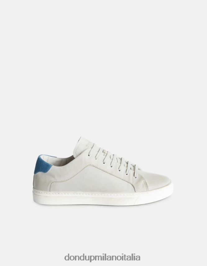 DONDUP hombres zapatillas de cuero envejecido calzado blanco y azul AZX2Z0982