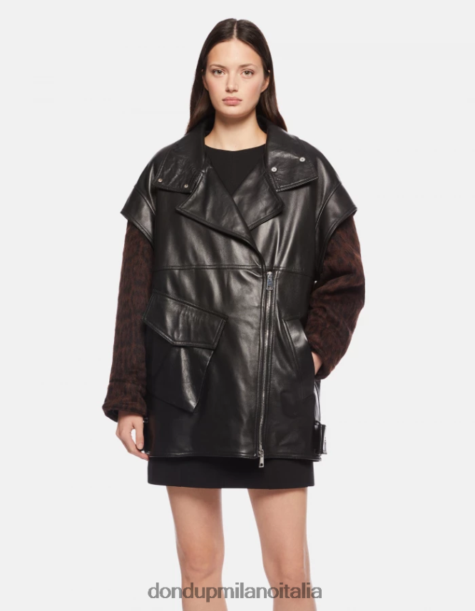 DONDUP mujer abrigo oversize de napa vestir negro AZX2Z0350