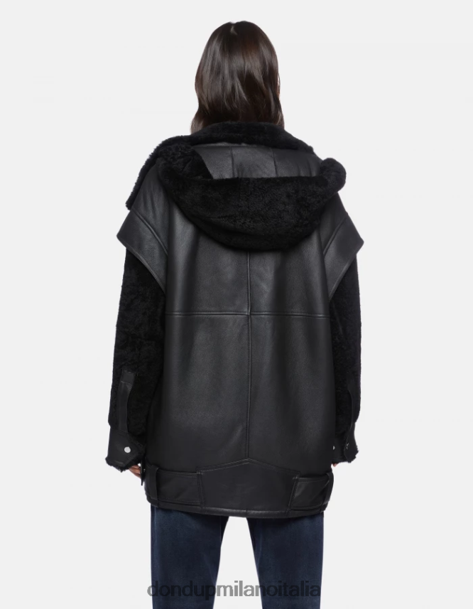 DONDUP mujer abrigo oversize de piel de oveja vestir negro AZX2Z0363