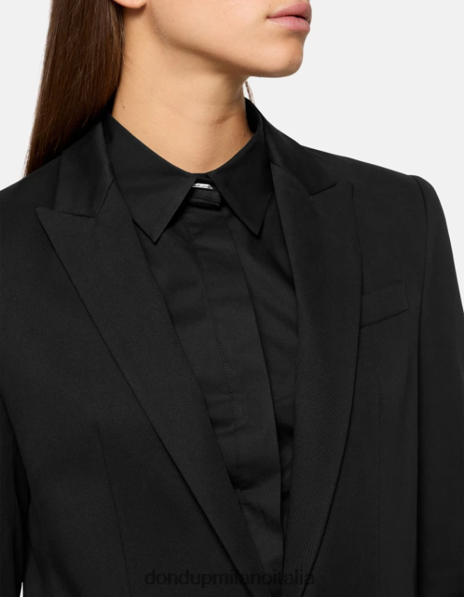 DONDUP mujer blazer de algodón con botonadura sencilla vestir negro AZX2Z0393