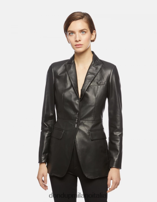 DONDUP mujer blazer de napa con botonadura simple vestir negro AZX2Z0391