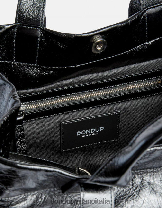 DONDUP mujer bolso shopper de cuero brillante accesorios negro AZX2Z0492