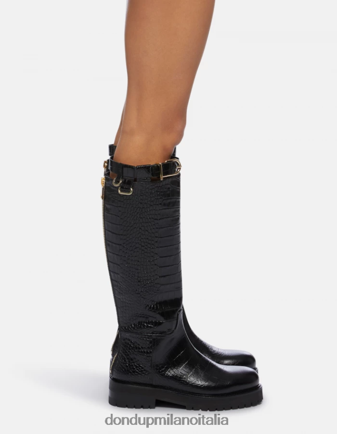 DONDUP mujer botas de piel efecto cocodrilo calzado negro AZX2Z0457