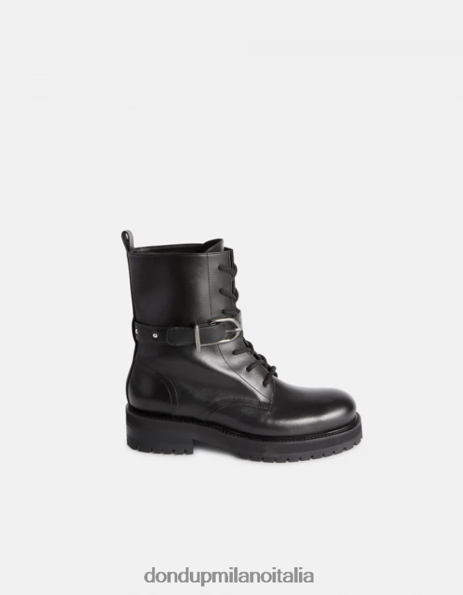 DONDUP mujer botas militares de piel de becerro napa calzado negro AZX2Z0455