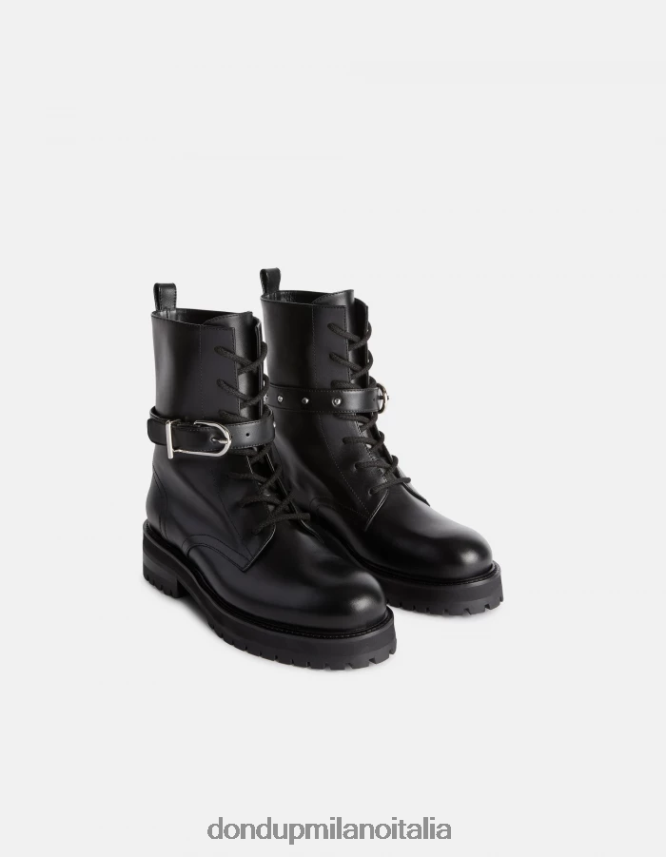 DONDUP mujer botas militares de piel de becerro napa calzado negro AZX2Z0455