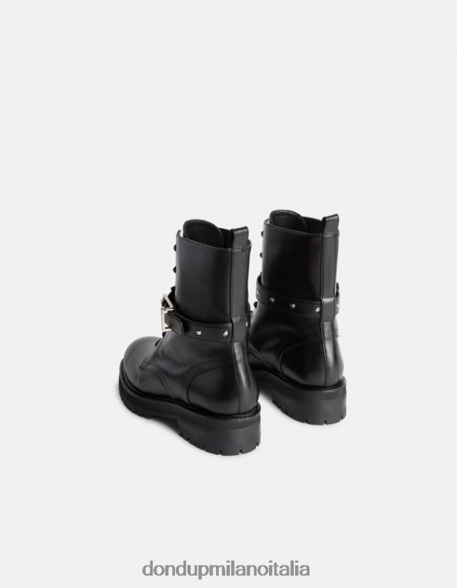 DONDUP mujer botas militares de piel de becerro napa calzado negro AZX2Z0455