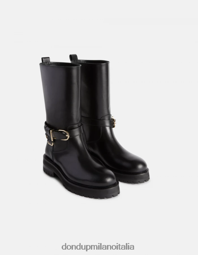 DONDUP mujer botas moteras de piel de becerro napa calzado negro AZX2Z0454