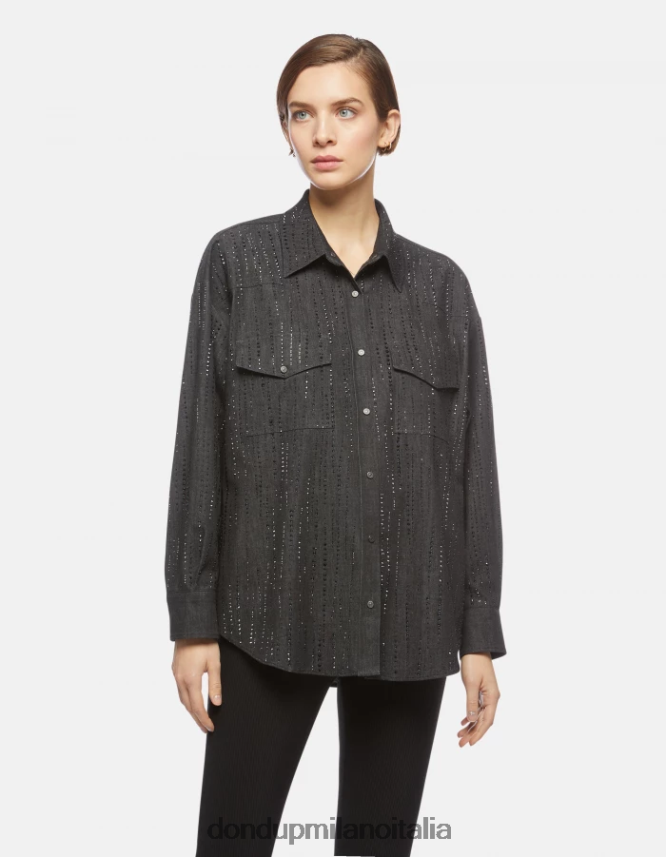 DONDUP mujer camisa de mezclilla de gran tamaño vestir negro AZX2Z0257