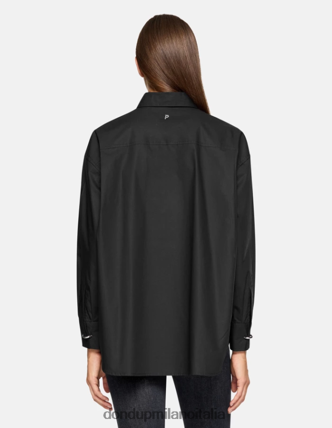 DONDUP mujer camisa de popelina oversize vestir negro AZX2Z0242