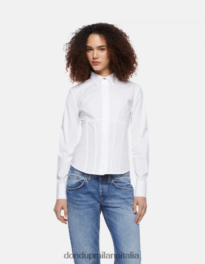 DONDUP mujer camisa de popelina slim vestir blanco AZX2Z0249