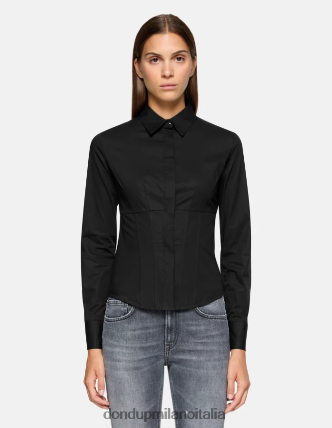 DONDUP mujer camisa de popelina slim vestir negro AZX2Z0248