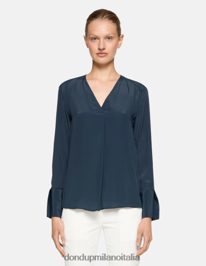 DONDUP mujer camisa regular fit en mezcla de seda vestir azul AZX2Z0246