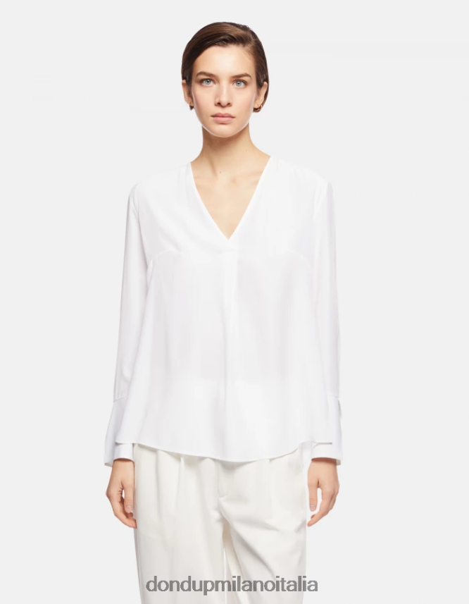 DONDUP mujer camisa regular fit en mezcla de seda vestir blanco AZX2Z0247