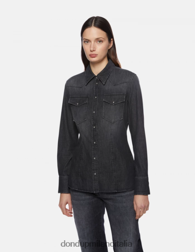 DONDUP mujer camisa vaquera ajustada vestir negro AZX2Z0251