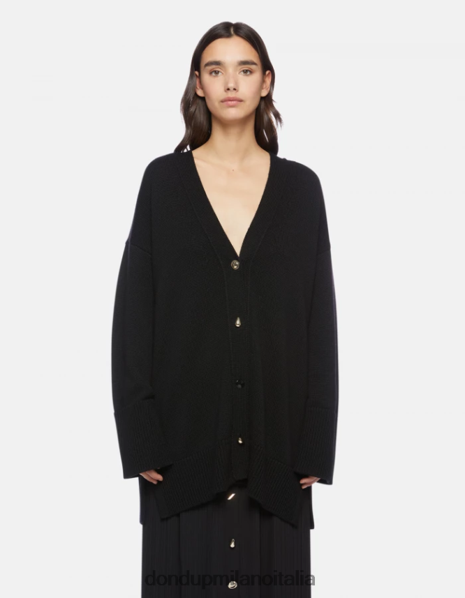 DONDUP mujer cárdigan oversize de lana vestir negro AZX2Z0318