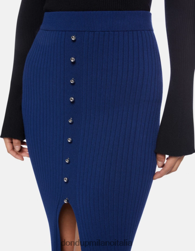 DONDUP mujer falda midi de viscosa vestir azul AZX2Z0406