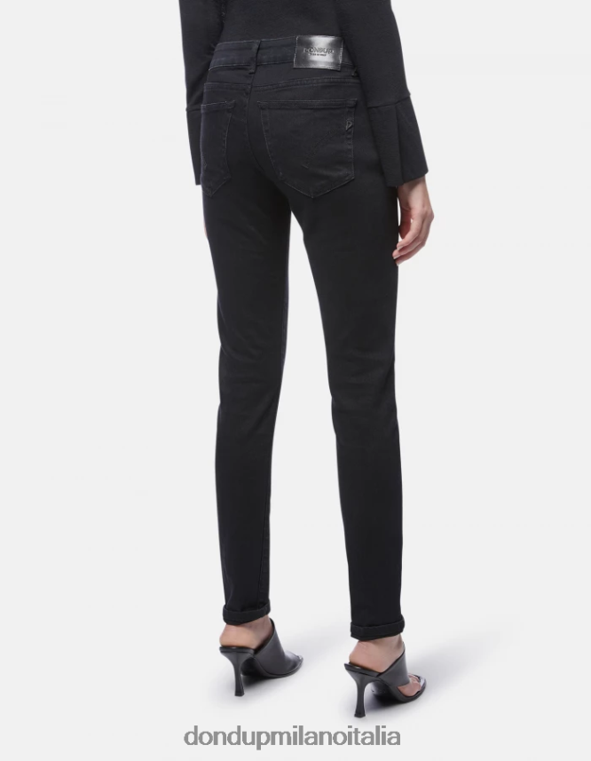 DONDUP mujer jeans gaia de denim elástico súper ajustados vestir negro AZX2Z083